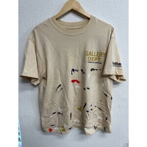 Gallery Dept. Tokyo Japan Men's Cream Vanilla Paint Splattered T Shirt Size S
